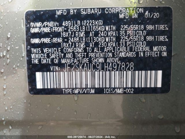 Photo 8 VIN: JF2SKAUC9LH497828 - SUBARU FORESTER 