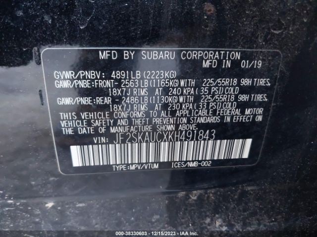 Photo 8 VIN: JF2SKAUCXKH491843 - SUBARU FORESTER 