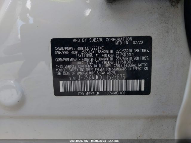 Photo 8 VIN: JF2SKAUCXLH523675 - SUBARU FORESTER 