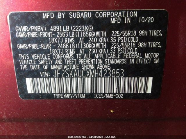 Photo 8 VIN: JF2SKAUCXMH423853 - SUBARU FORESTER 