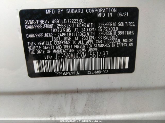 Photo 8 VIN: JF2SKAUCXMH561487 - SUBARU FORESTER 