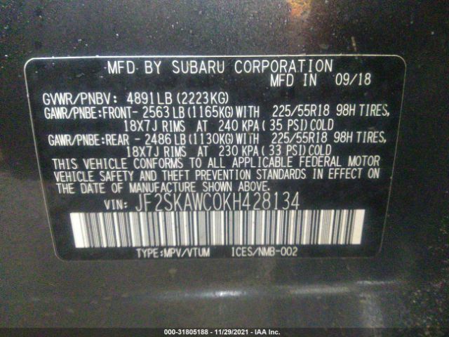 Photo 8 VIN: JF2SKAWC0KH428134 - SUBARU FORESTER 