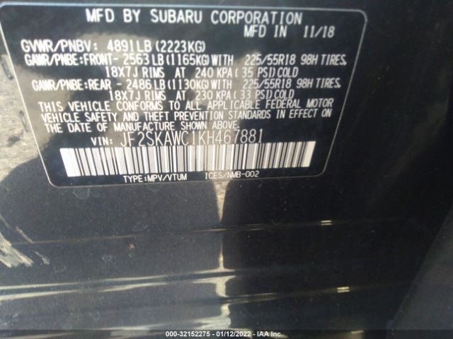 Photo 8 VIN: JF2SKAWC1KH467881 - SUBARU FORESTER 