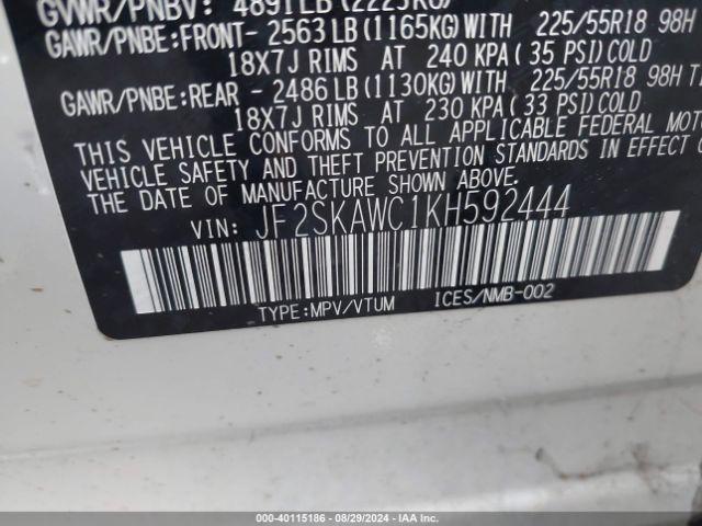 Photo 8 VIN: JF2SKAWC1KH592444 - SUBARU FORESTER 