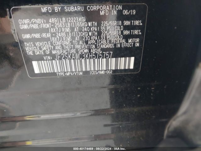 Photo 8 VIN: JF2SKAWC3KH575757 - SUBARU FORESTER 