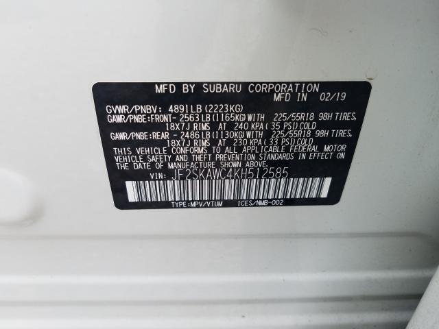 Photo 9 VIN: JF2SKAWC4KH512585 - SUBARU FORESTER T 