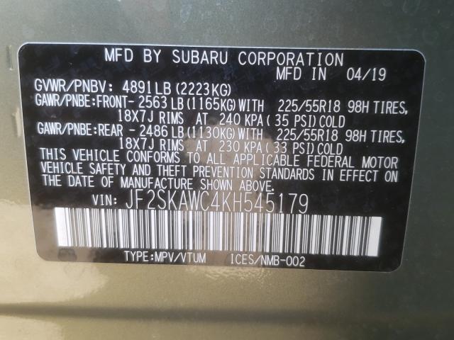 Photo 9 VIN: JF2SKAWC4KH545179 - SUBARU FORESTER 