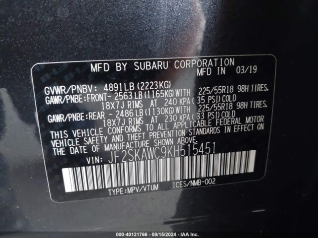 Photo 8 VIN: JF2SKAWC9KH515451 - SUBARU FORESTER 