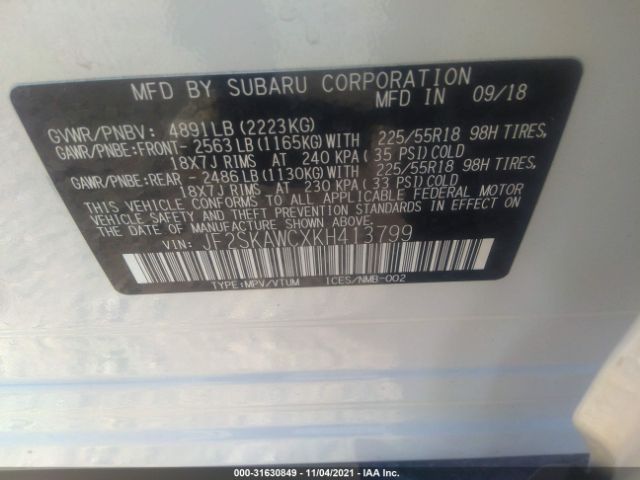 Photo 8 VIN: JF2SKAWCXKH413799 - SUBARU FORESTER 