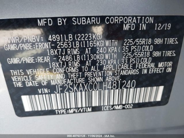 Photo 8 VIN: JF2SKAXC0LH481240 - SUBARU FORESTER 