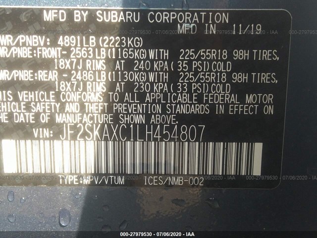 Photo 8 VIN: JF2SKAXC1LH454807 - SUBARU FORESTER 