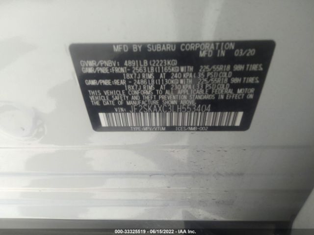 Photo 8 VIN: JF2SKAXC3LH553404 - SUBARU FORESTER 