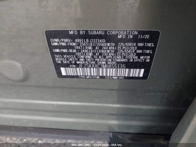 Photo 8 VIN: JF2SKAXC3MH455135 - SUBARU FORESTER 