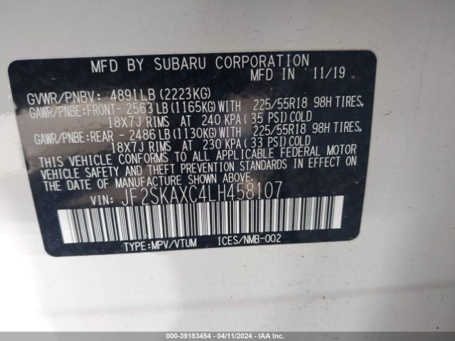 Photo 8 VIN: JF2SKAXC4LH458107 - SUBARU FORESTER 