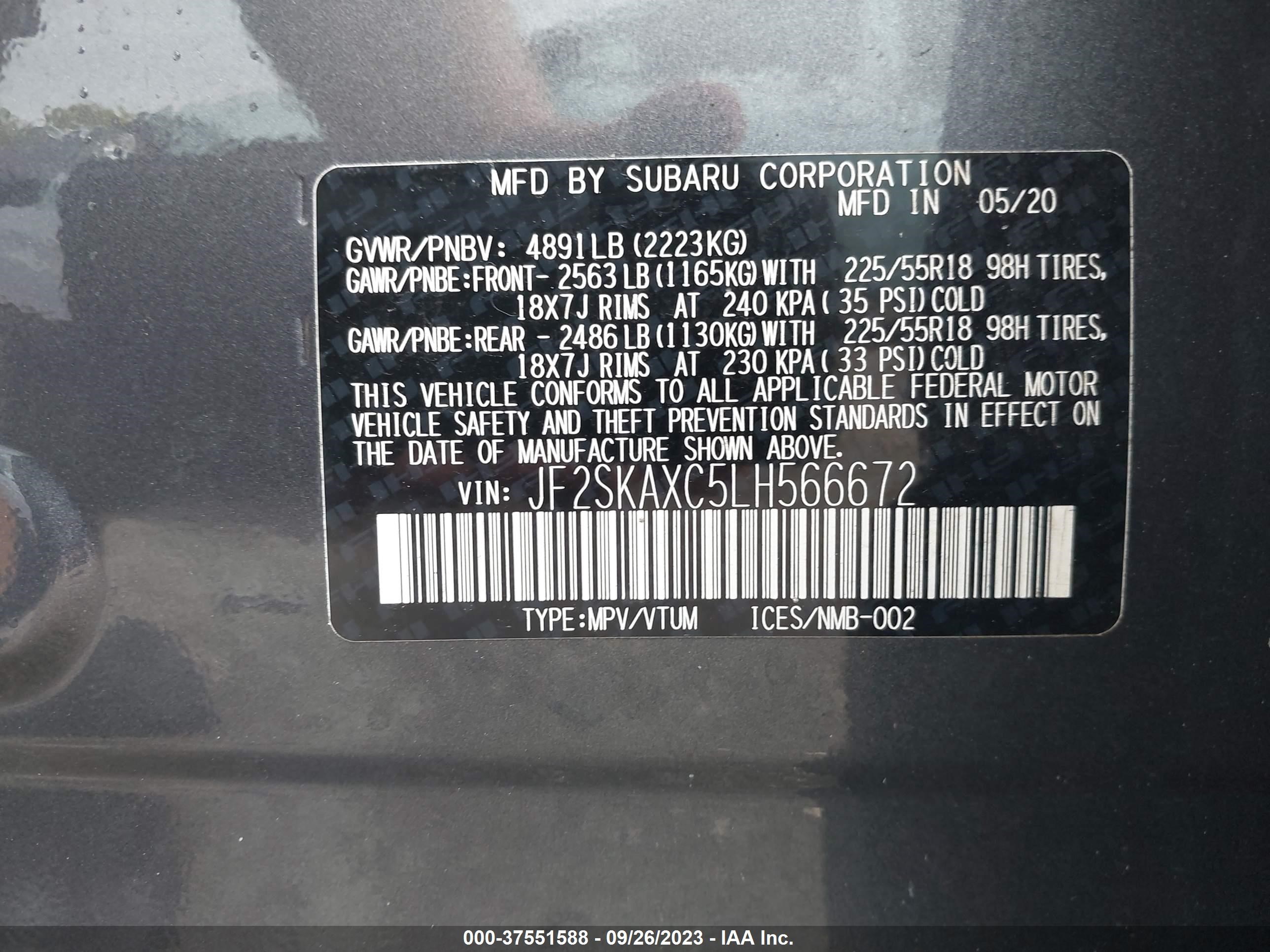 Photo 8 VIN: JF2SKAXC5LH566672 - SUBARU FORESTER 