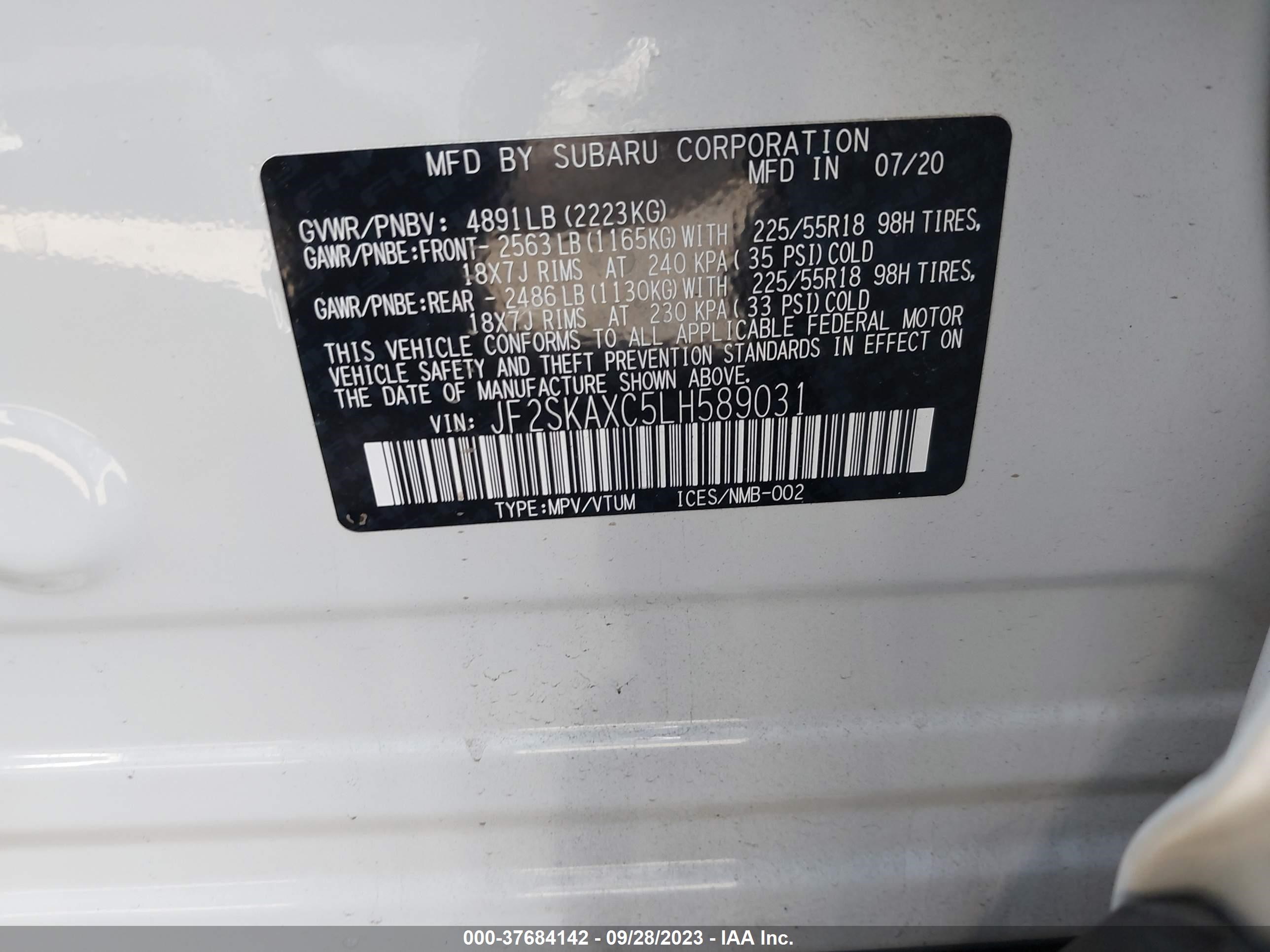 Photo 8 VIN: JF2SKAXC5LH589031 - SUBARU FORESTER 