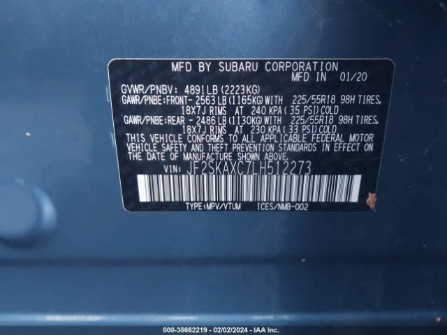 Photo 8 VIN: JF2SKAXC7LH512273 - SUBARU FORESTER 