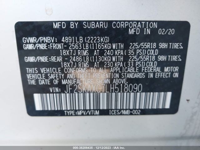 Photo 8 VIN: JF2SKAXC7LH518090 - SUBARU FORESTER 