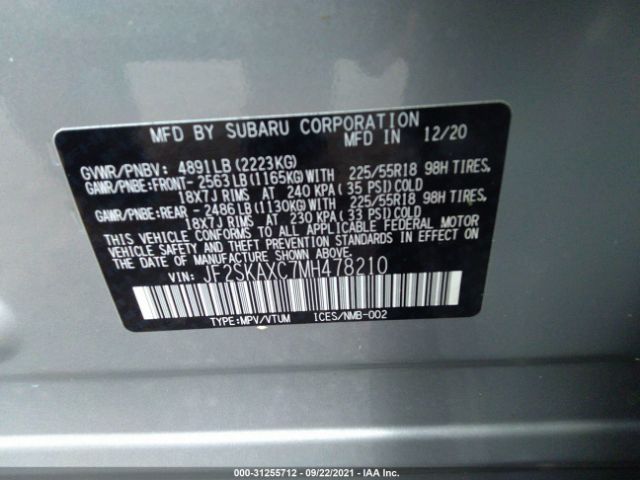 Photo 8 VIN: JF2SKAXC7MH478210 - SUBARU FORESTER 