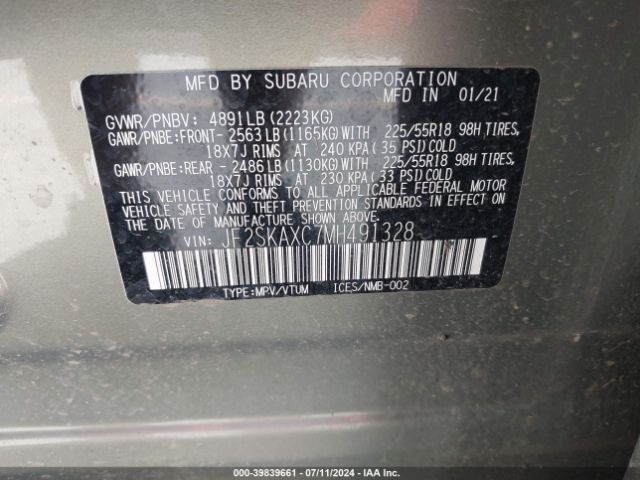 Photo 8 VIN: JF2SKAXC7MH491328 - SUBARU FORESTER 