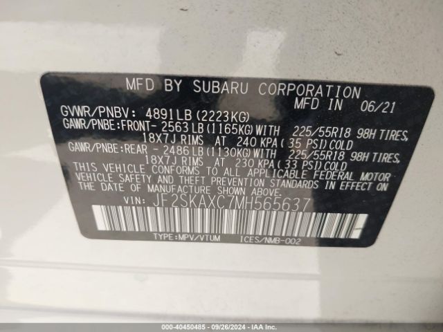 Photo 8 VIN: JF2SKAXC7MH565637 - SUBARU FORESTER 