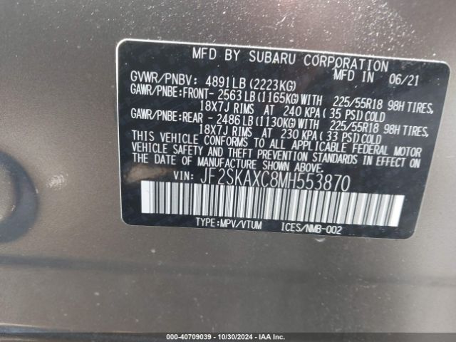 Photo 8 VIN: JF2SKAXC8MH553870 - SUBARU FORESTER 