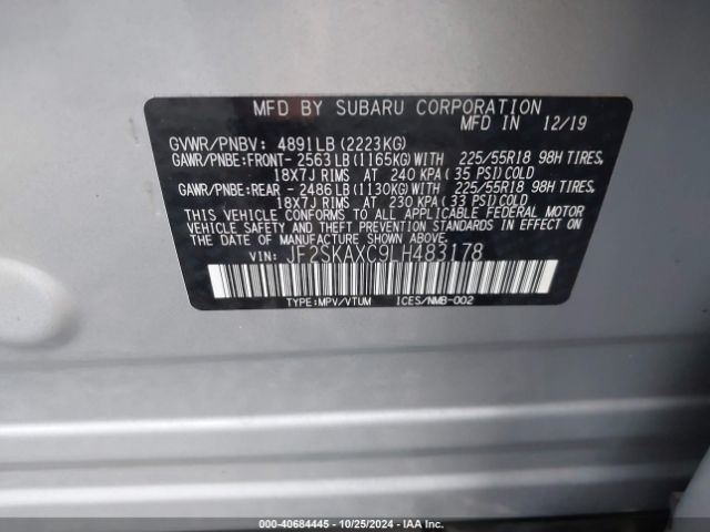 Photo 8 VIN: JF2SKAXC9LH483178 - SUBARU FORESTER 