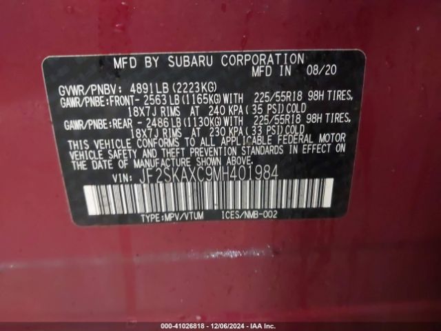 Photo 8 VIN: JF2SKAXC9MH401984 - SUBARU FORESTER 