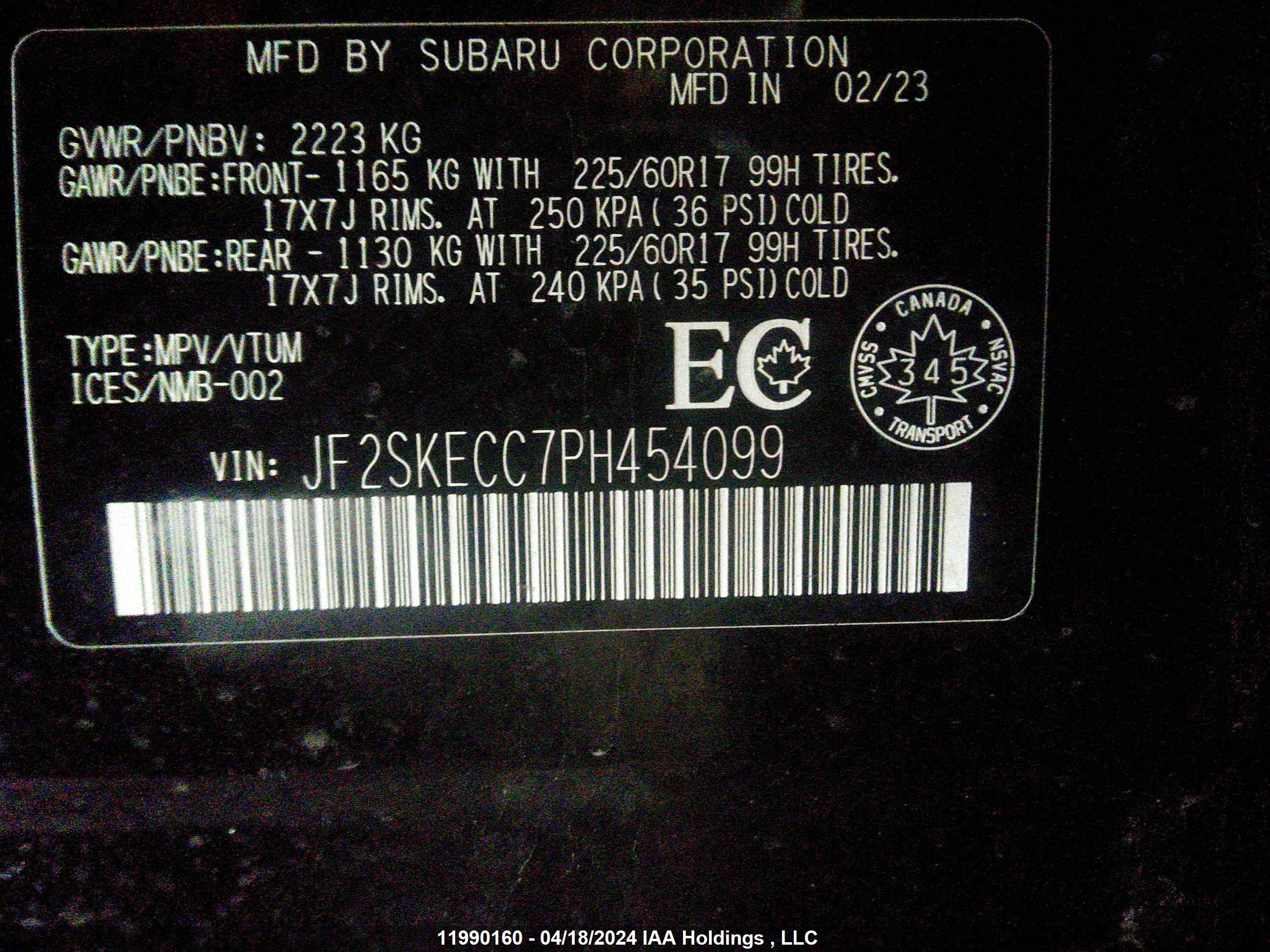 Photo 8 VIN: JF2SKECC7PH454099 - SUBARU FORESTER 