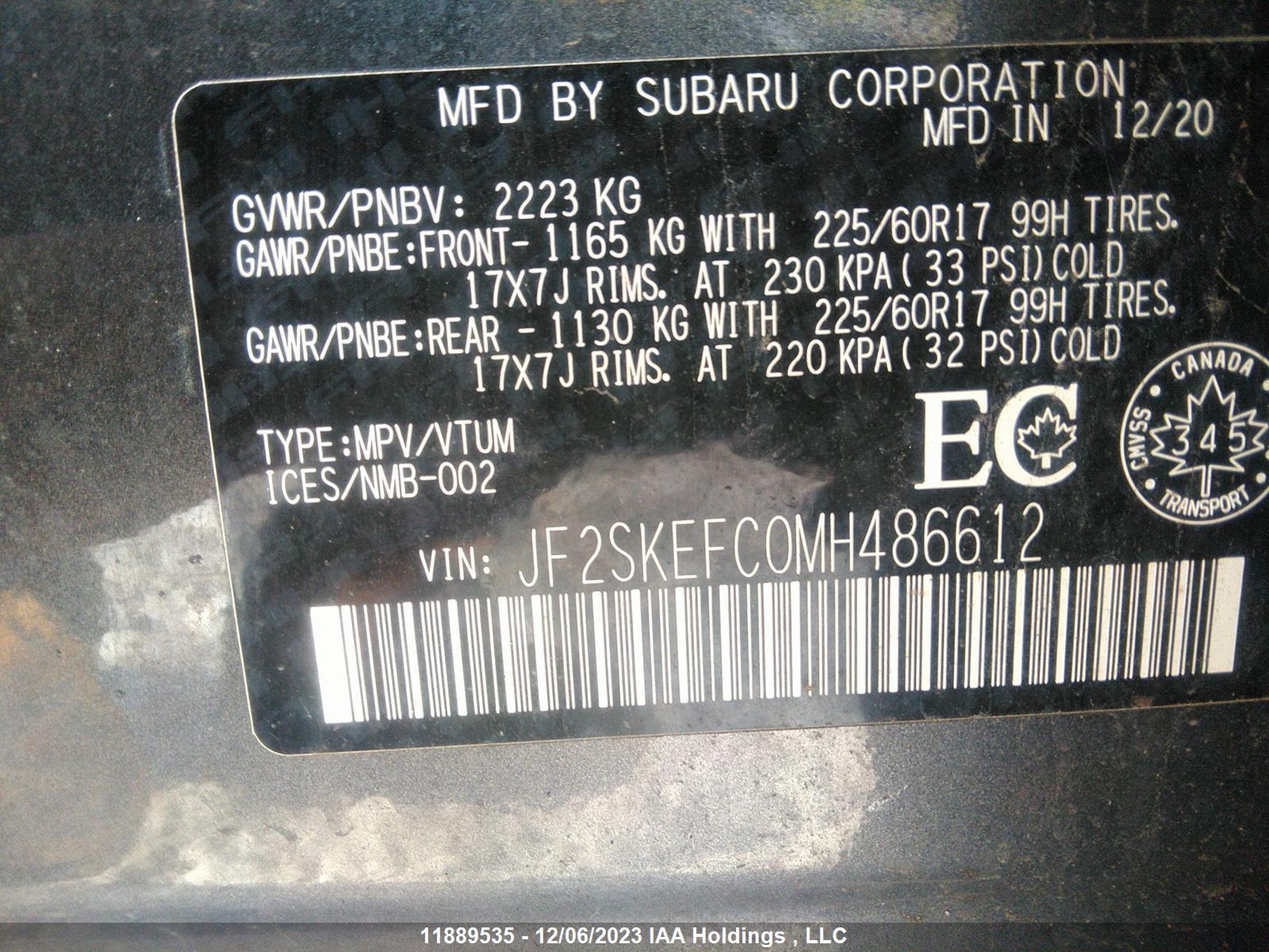 Photo 8 VIN: JF2SKEFC0MH486612 - SUBARU FORESTER 