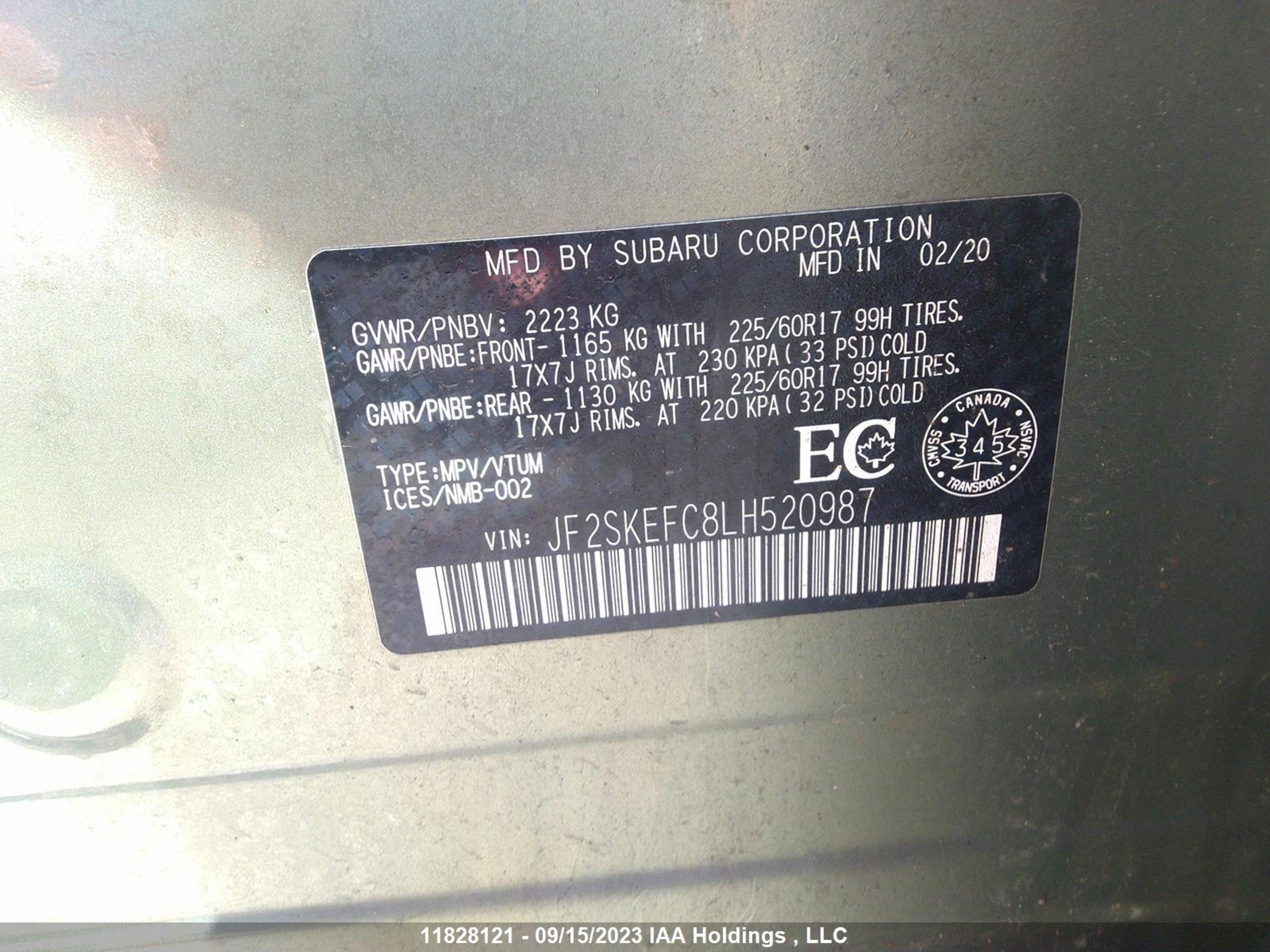 Photo 8 VIN: JF2SKEFC8LH520987 - SUBARU FORESTER 