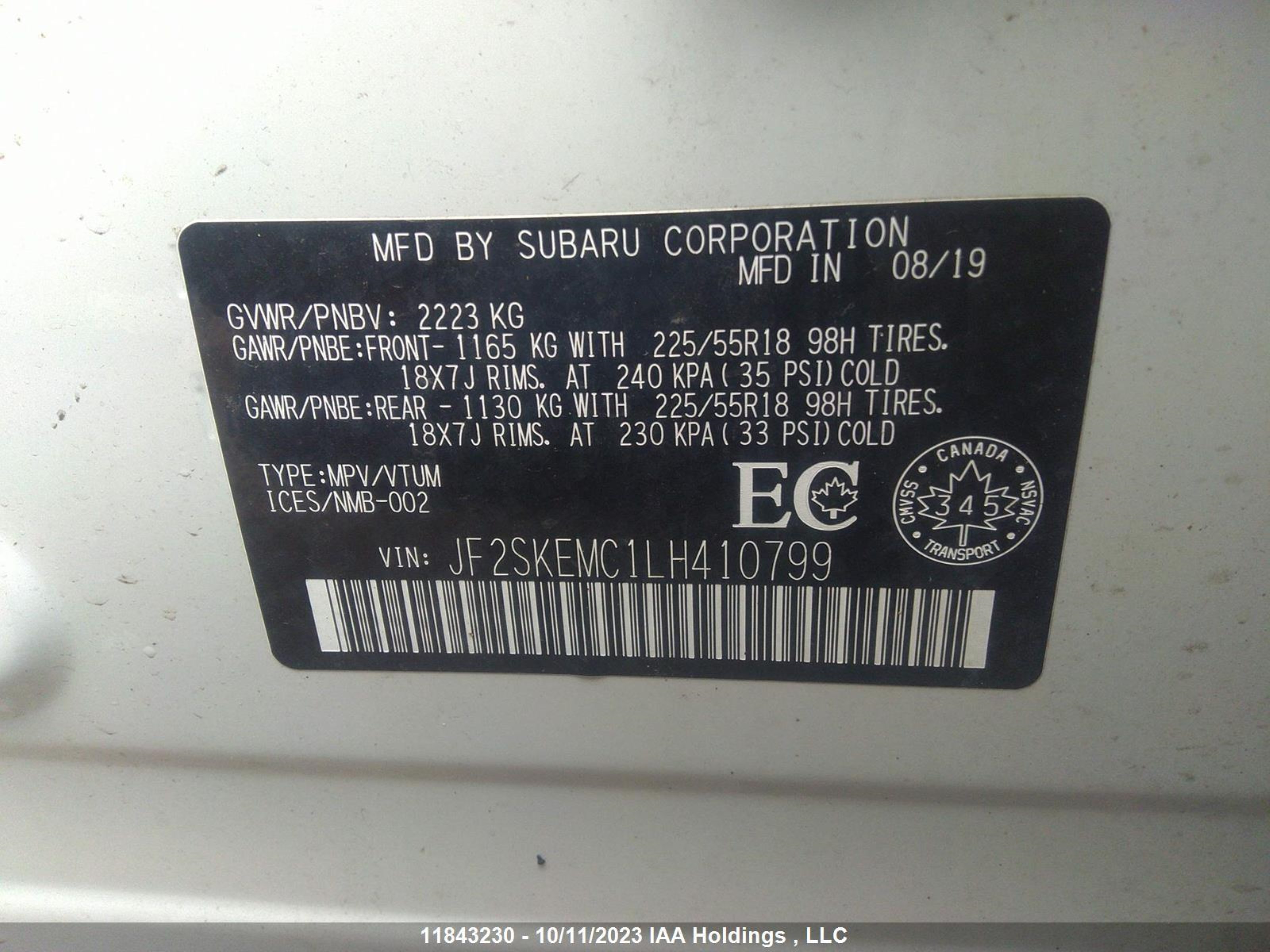 Photo 8 VIN: JF2SKEMC1LH410799 - SUBARU FORESTER 