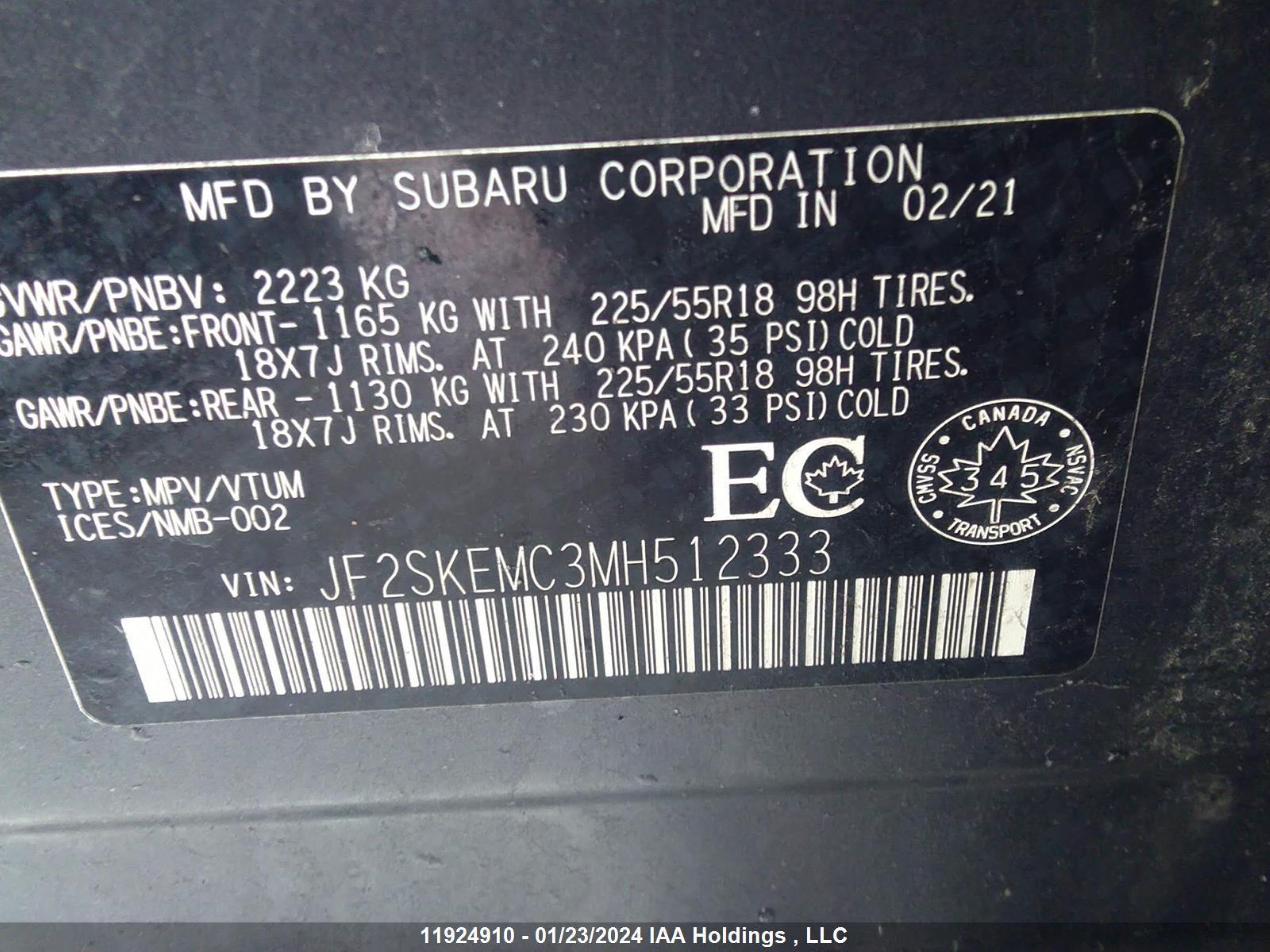 Photo 8 VIN: JF2SKEMC3MH512333 - SUBARU FORESTER 