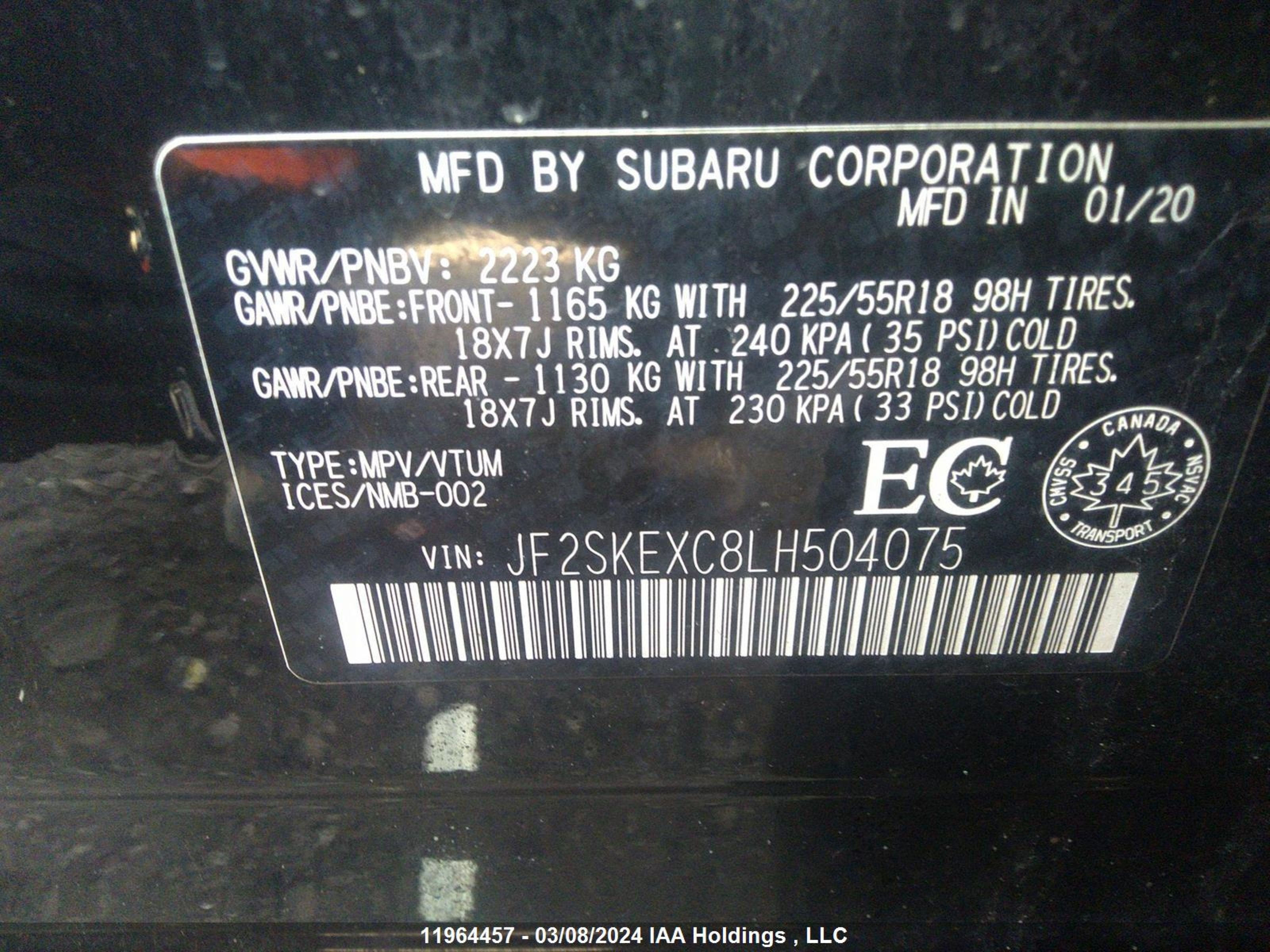 Photo 8 VIN: JF2SKEXC8LH504075 - SUBARU FORESTER 