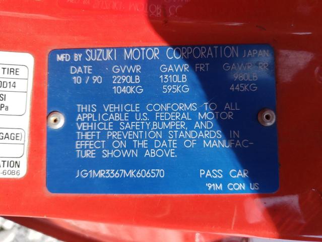 Photo 11 VIN: JG1MR3367MK606570 - GEO METRO LSI 