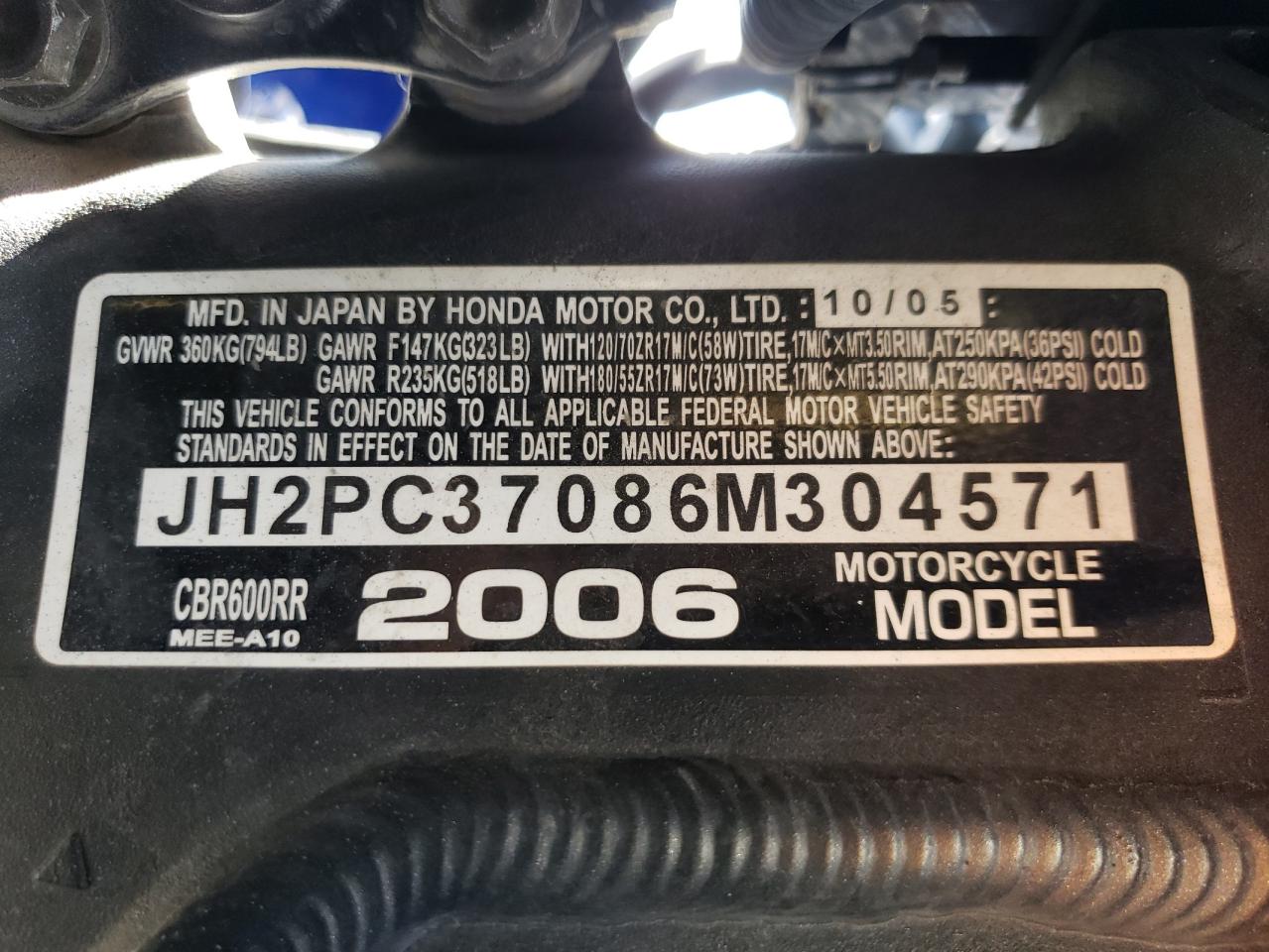 Photo 8 VIN: JH2PC37086M304571 - HONDA NULL 