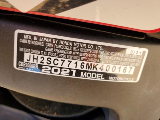 Photo 9 VIN: JH2SC7716MK400167 - HONDA CBR1000 RR 