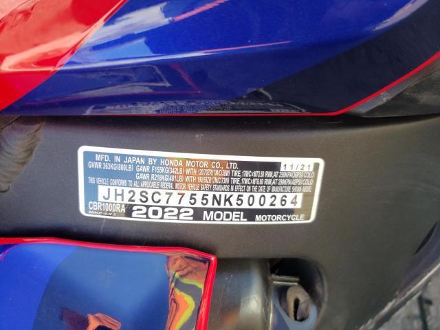 Photo 9 VIN: JH2SC7755NK500264 - HONDA CBR1000 RA 