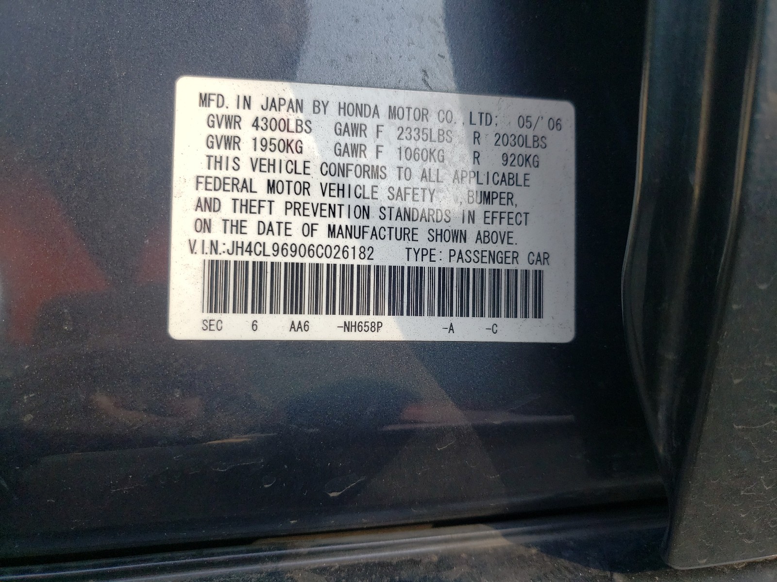 Photo 9 VIN: JH4CL96906C026182 - ACURA TSX 