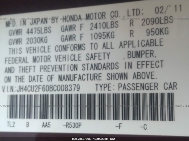 Photo 8 VIN: JH4CU2F60BC008379 - ACURA TSX 