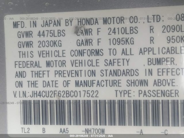 Photo 8 VIN: JH4CU2F62BC017522 - ACURA TSX 