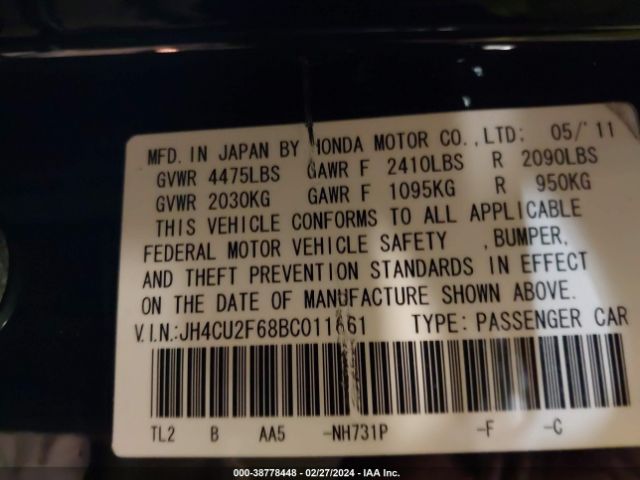 Photo 8 VIN: JH4CU2F68BC011661 - ACURA TSX 