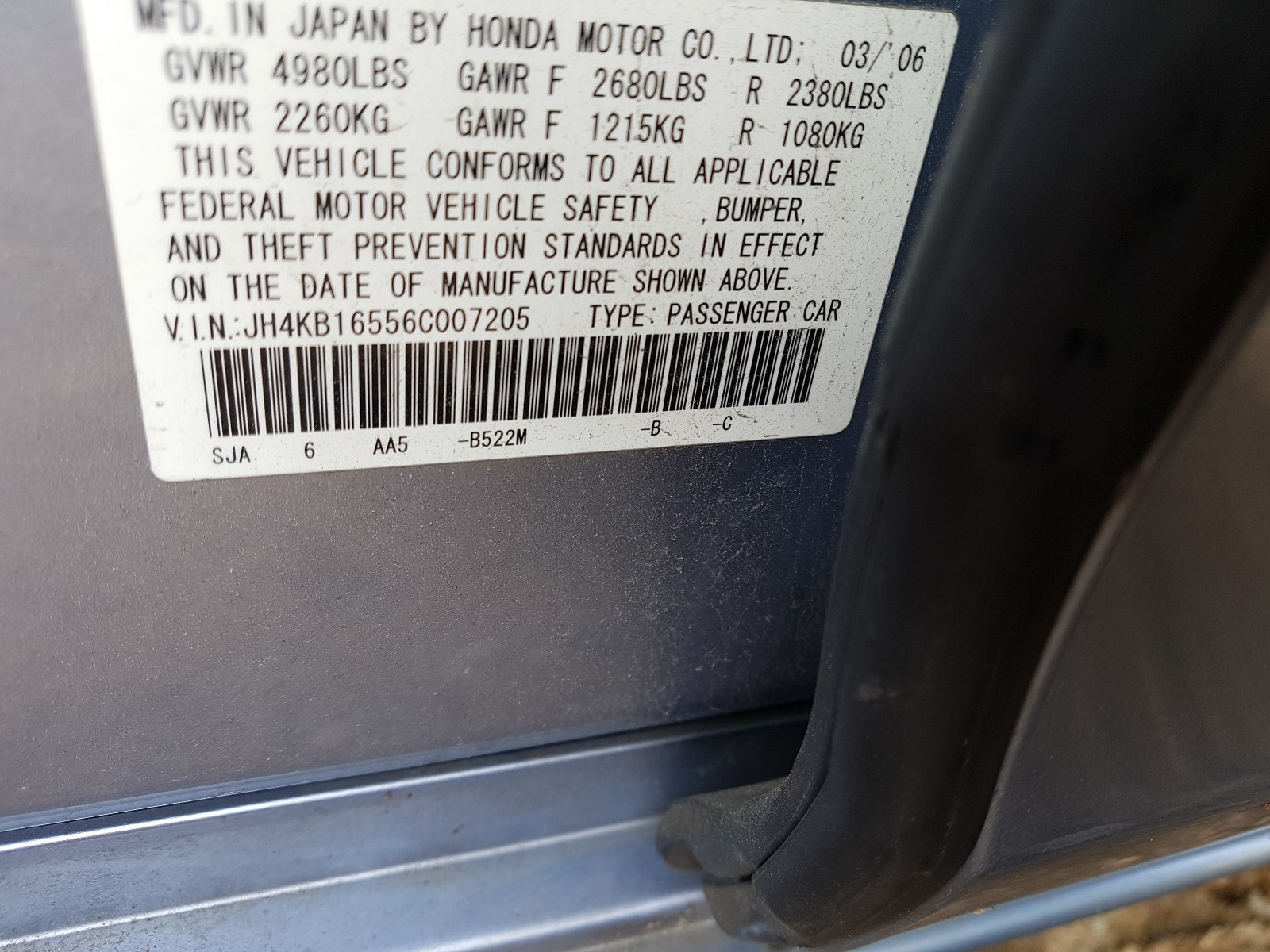 Photo 9 VIN: JH4KB16556C007205 - ACURA RL 