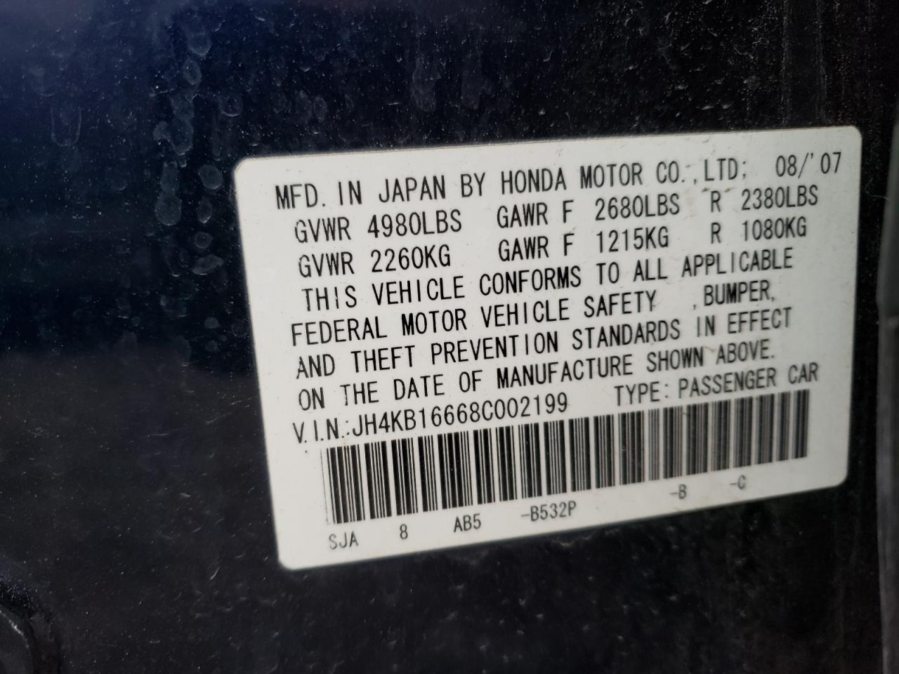 Photo 11 VIN: JH4KB16668C002199 - ACURA RL 