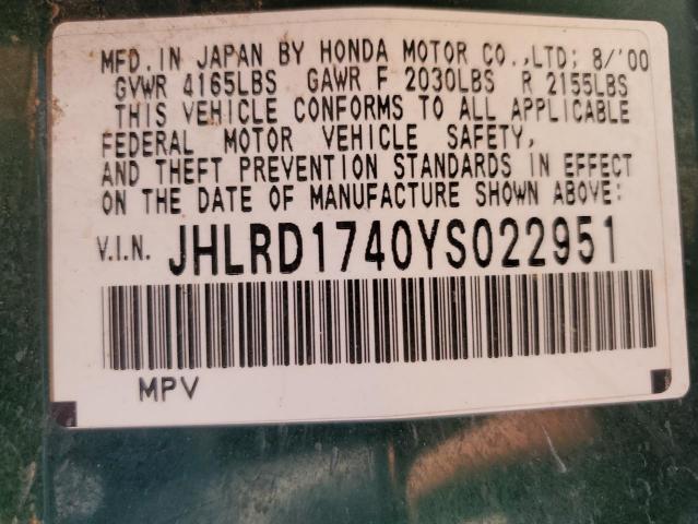 Photo 12 VIN: JHLRD1740YS022951 - HONDA CRV 