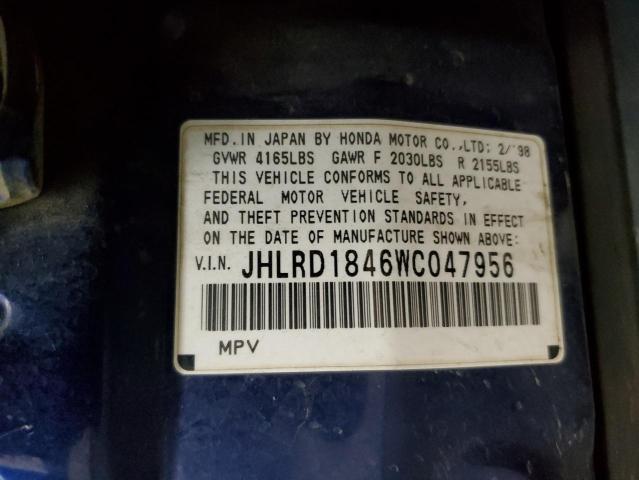 Photo 12 VIN: JHLRD1846WC047956 - HONDA CR-V LX 