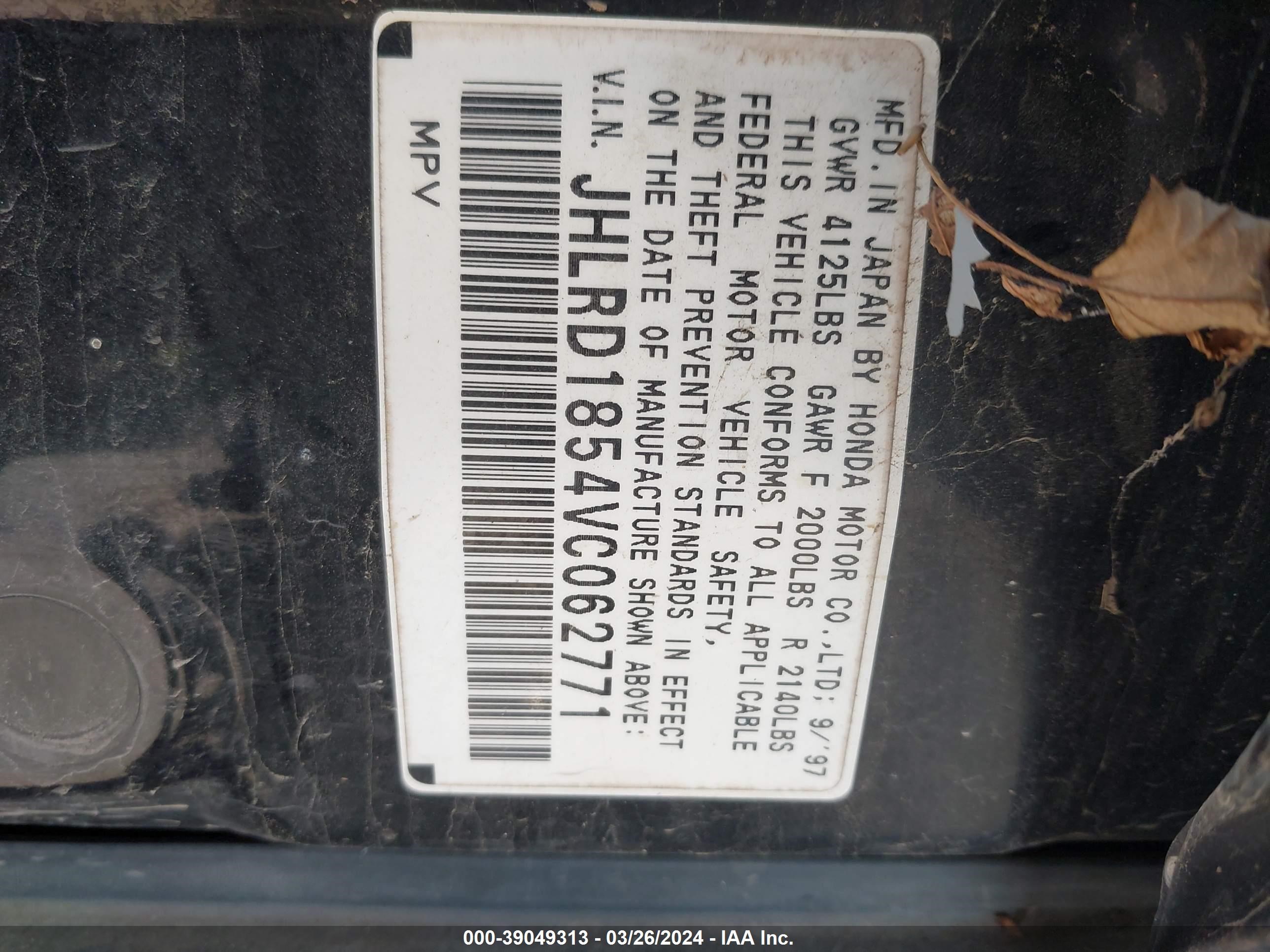 Photo 8 VIN: JHLRD1854VC062771 - HONDA CR-V 