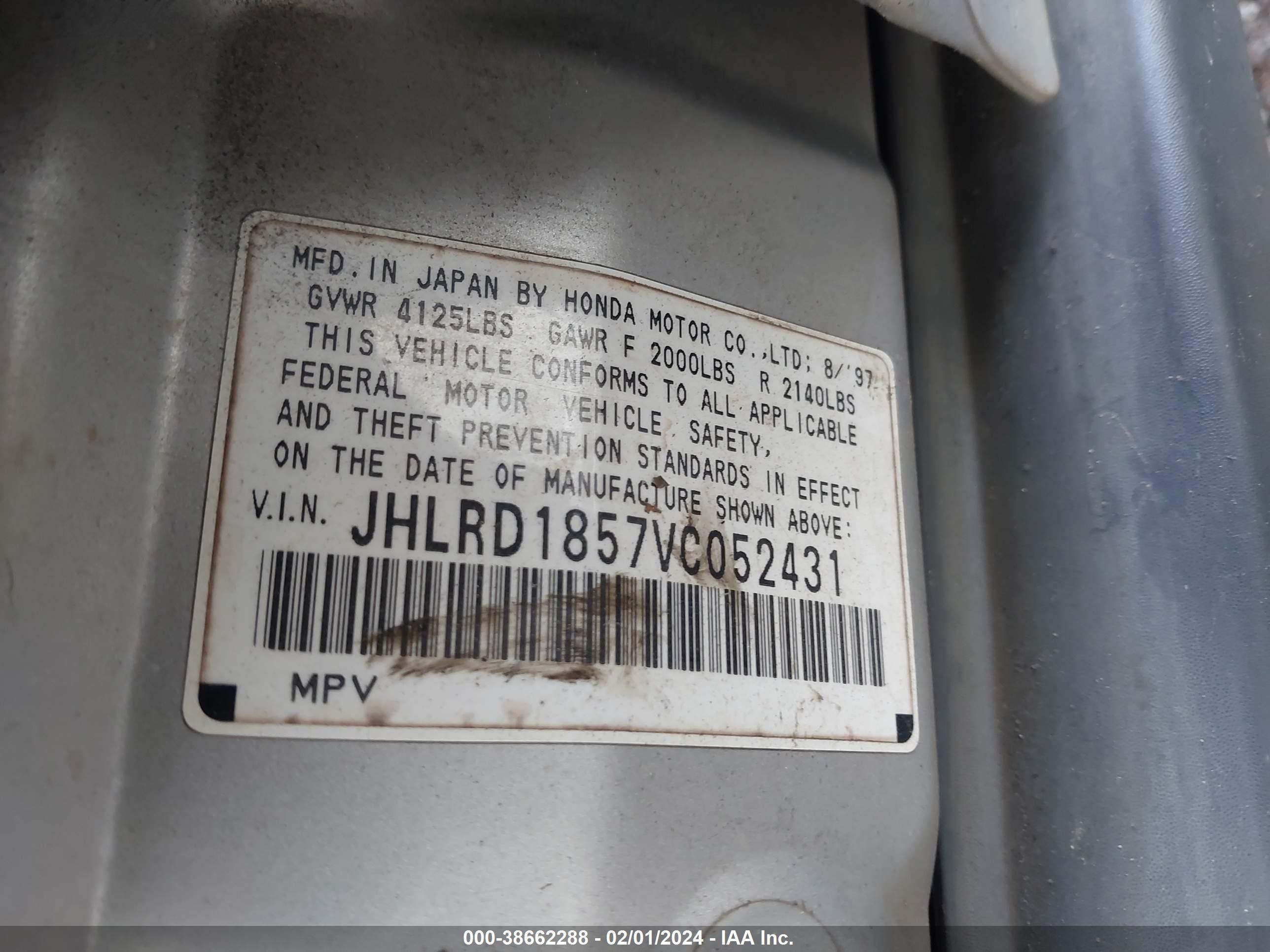 Photo 8 VIN: JHLRD1857VC052431 - HONDA CR-V 