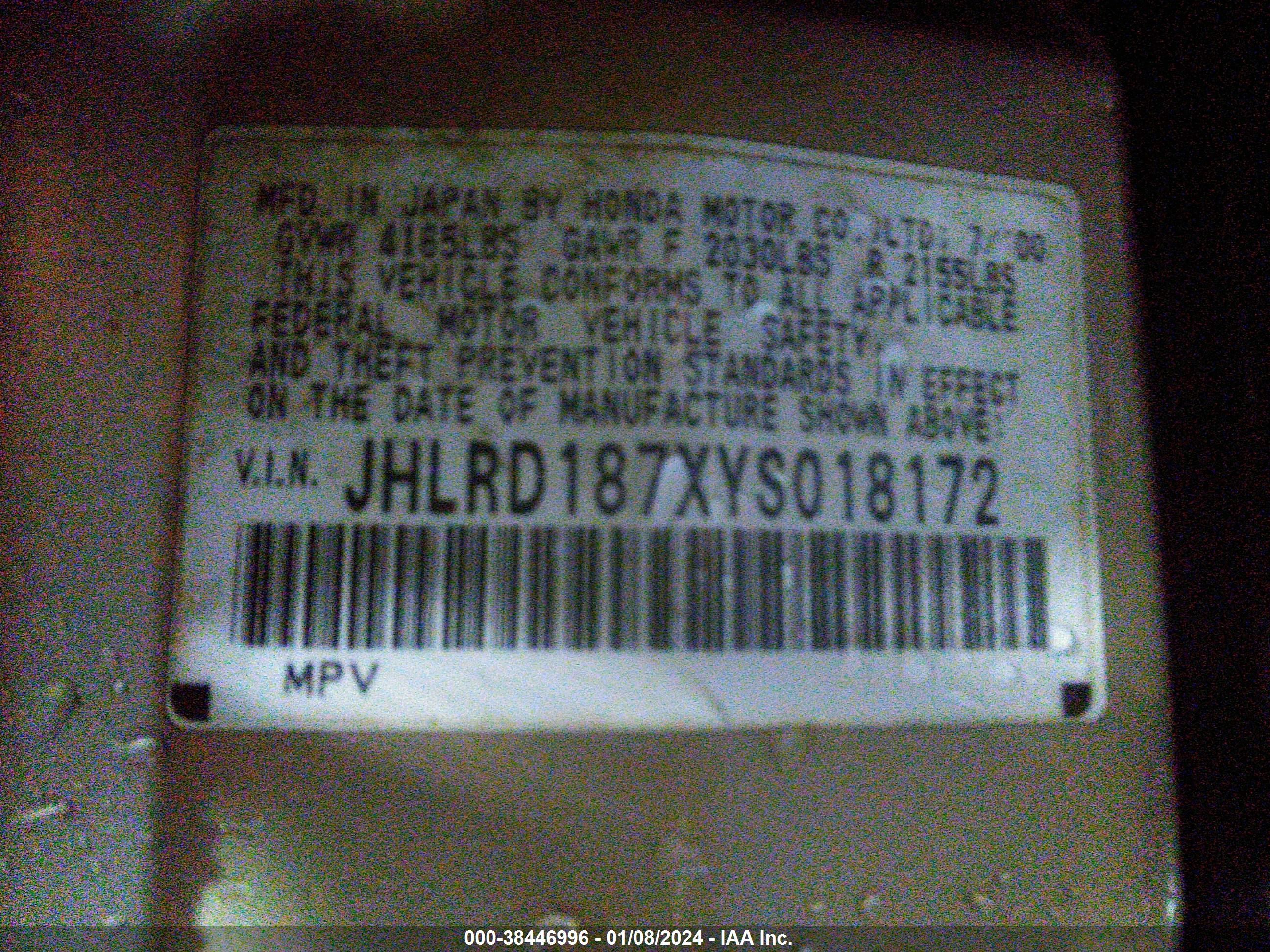 Photo 8 VIN: JHLRD187XYS018172 - HONDA CR-V 