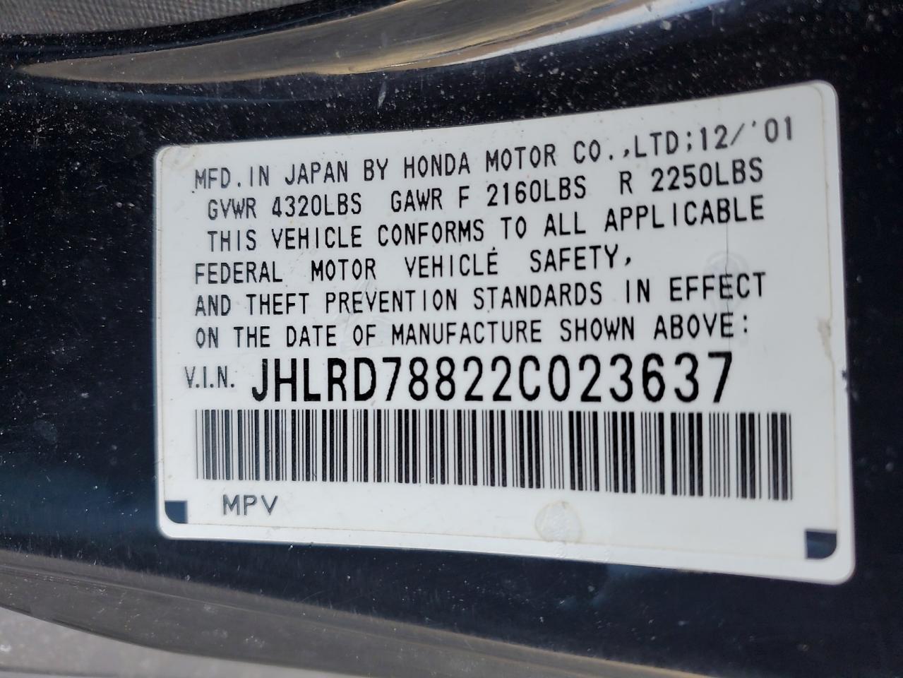 Photo 12 VIN: JHLRD78822C023637 - HONDA CR-V 